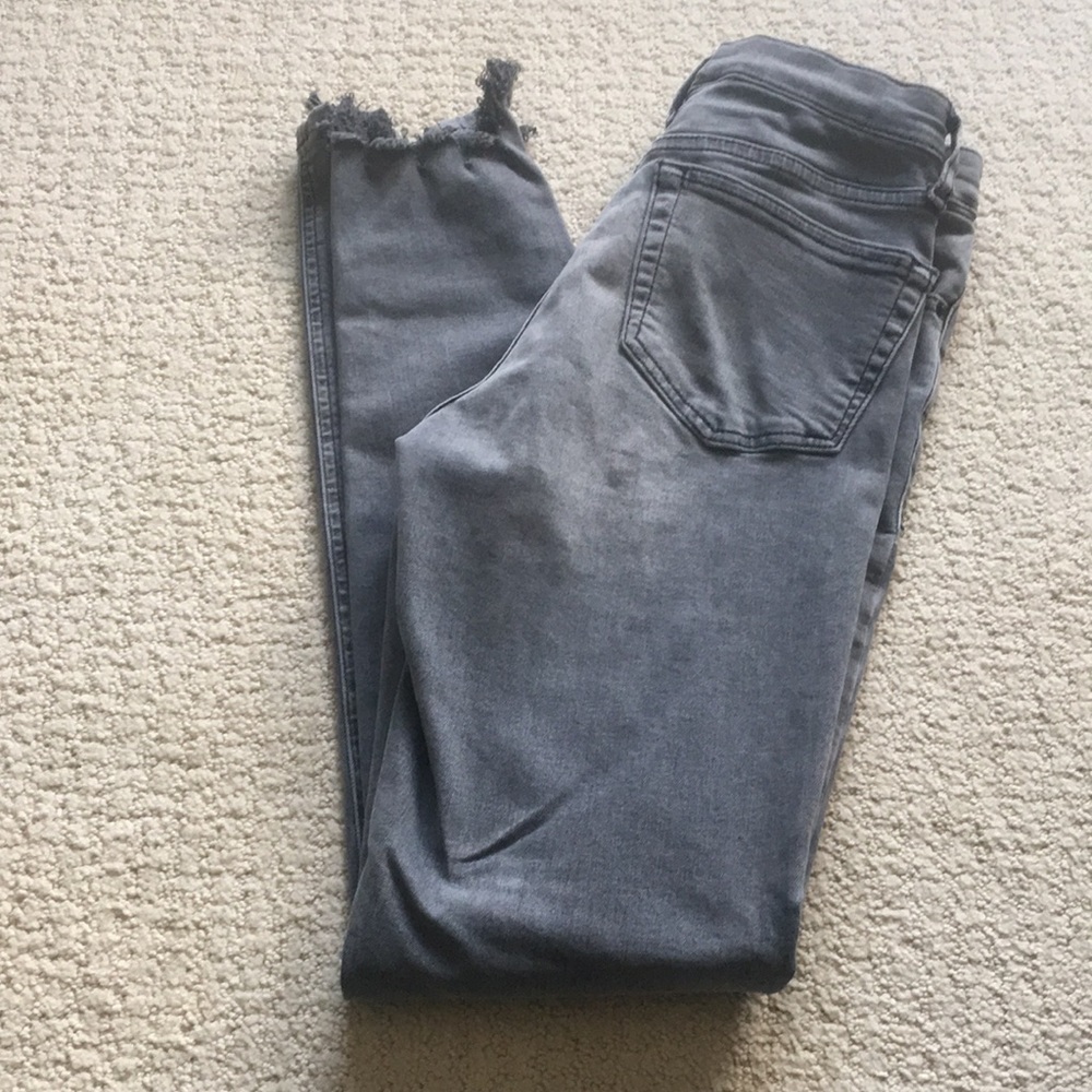 Topshop Jamie High Rise Skinny Jeans Washed Black Raw Hem 25x34 Denim